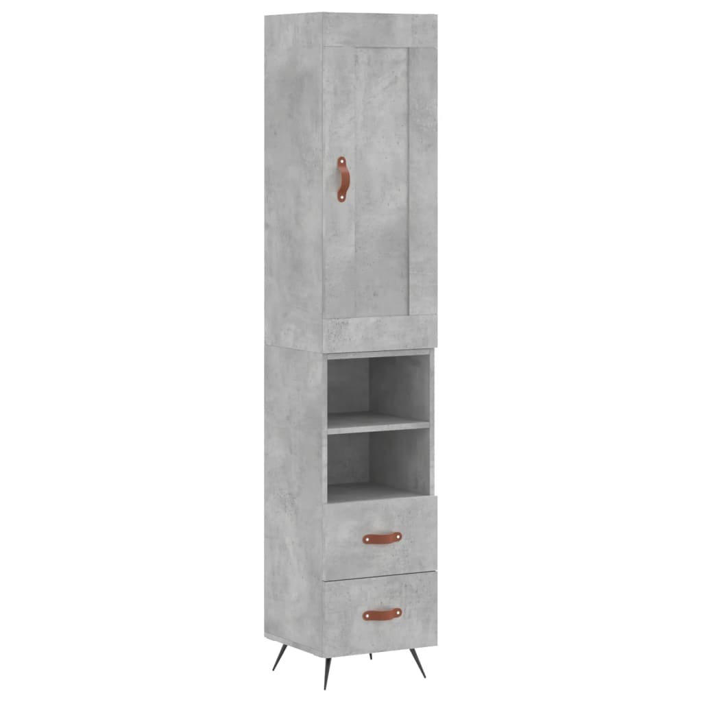 Hoge kast 34,5x34x180 cm bewerkt hout betongrijs is nu te koop bij PeponiXL, paradijselijk wonen!