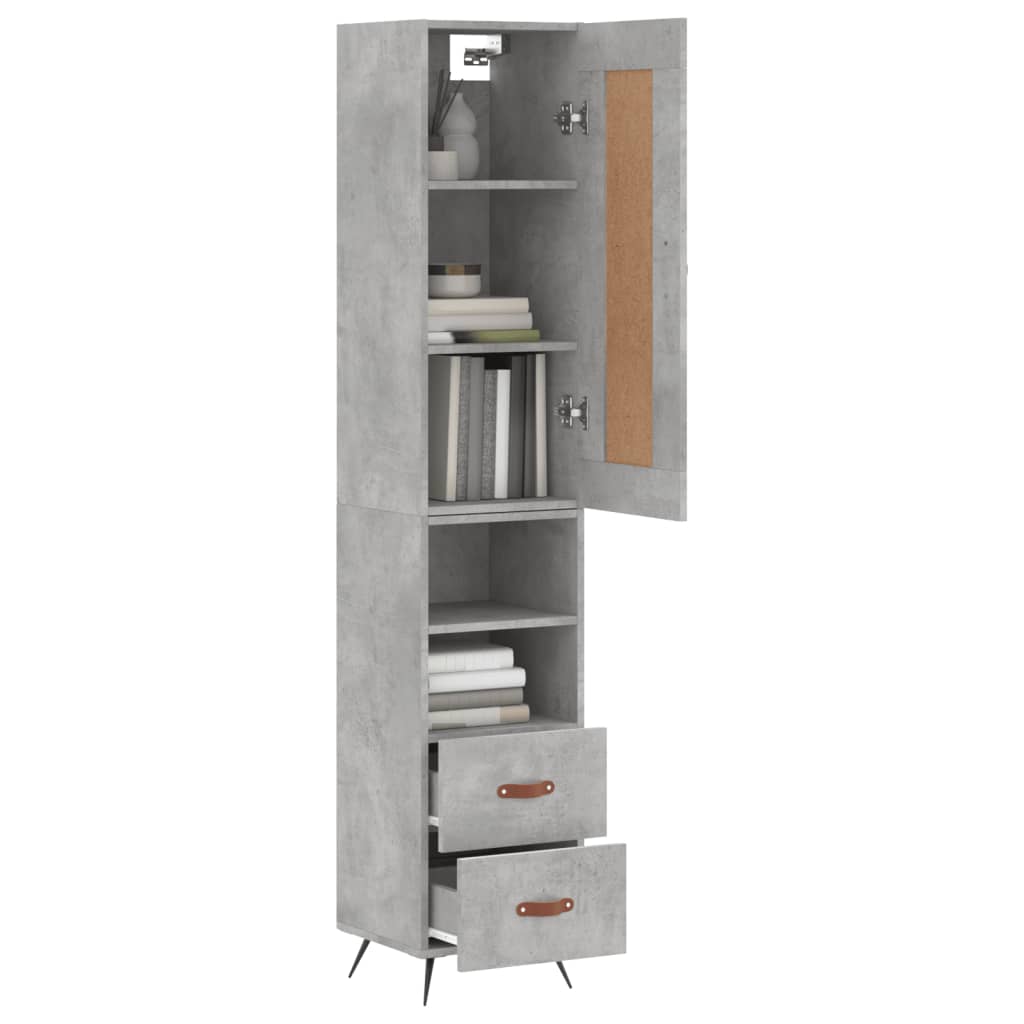 Hoge kast 34,5x34x180 cm bewerkt hout betongrijs is nu te koop bij PeponiXL, paradijselijk wonen!