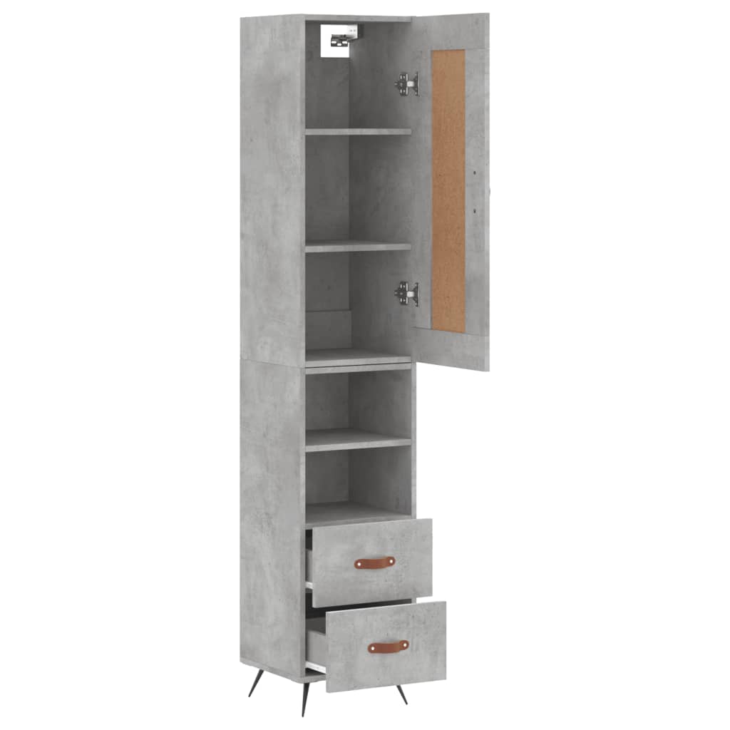 Hoge kast 34,5x34x180 cm bewerkt hout betongrijs is nu te koop bij PeponiXL, paradijselijk wonen!