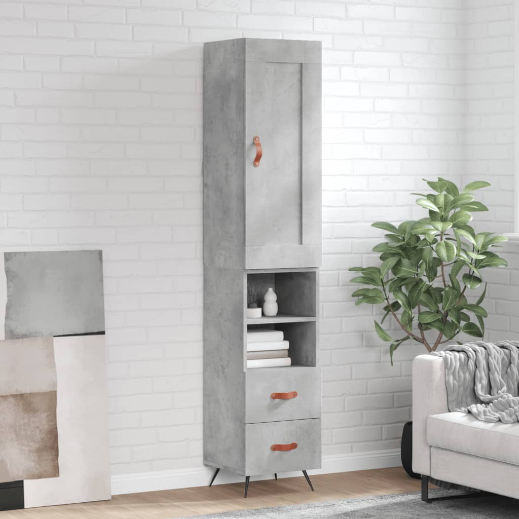 Hoge kast 34,5x34x180 cm bewerkt hout betongrijs is nu te koop bij PeponiXL, paradijselijk wonen!