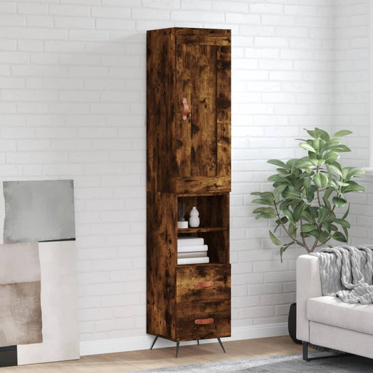 Hoge kast 34,5x34x180 cm bewerkt hout gerookt eikenkleurig is nu te koop bij PeponiXL, paradijselijk wonen!