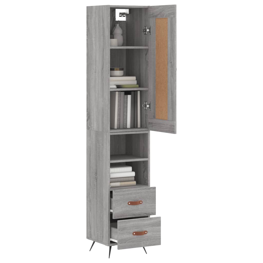 Hoge kast 34,5x34x180 cm bewerkt hout grijs sonoma eikenkleurig is nu te koop bij PeponiXL, paradijselijk wonen!