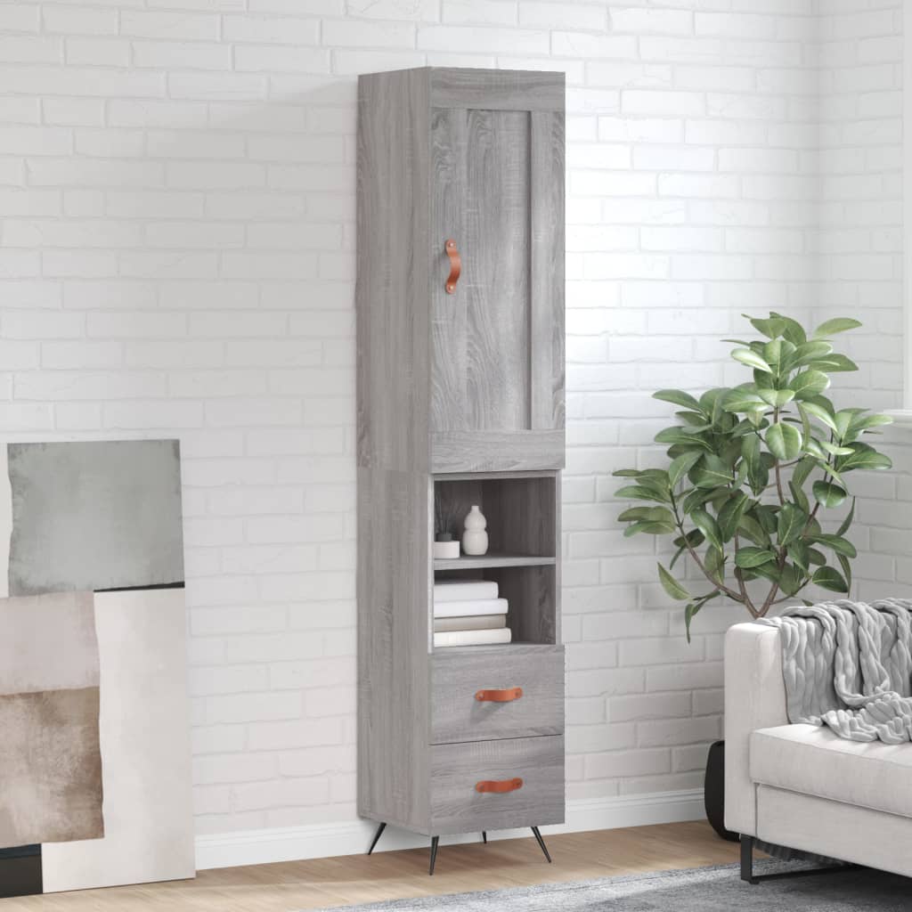 Hoge kast 34,5x34x180 cm bewerkt hout grijs sonoma eikenkleurig is nu te koop bij PeponiXL, paradijselijk wonen!