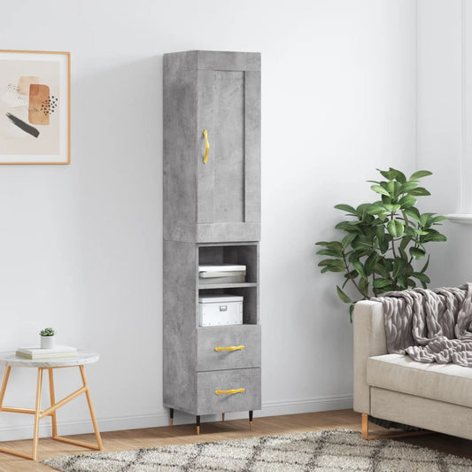 Hoge kast 34,5x34x180 cm bewerkt hout betongrijs is nu te koop bij PeponiXL, paradijselijk wonen!