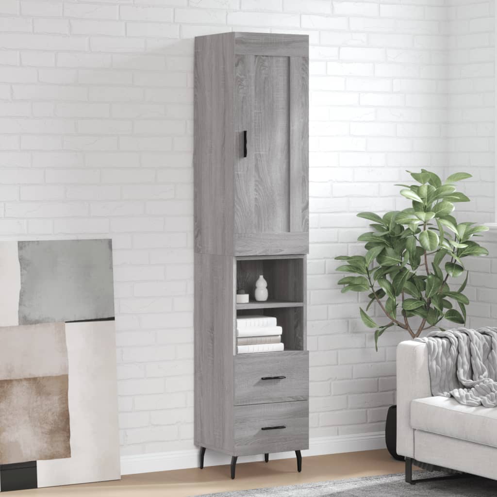 Hoge kast 34,5x34x180 cm bewerkt hout grijs sonoma eikenkleurig is nu te koop bij PeponiXL, paradijselijk wonen!