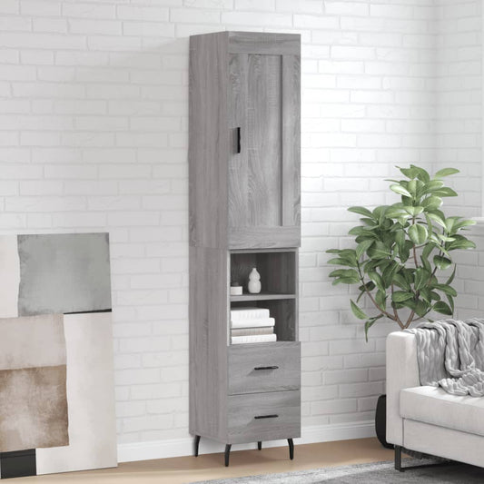 Hoge kast 34,5x34x180 cm bewerkt hout grijs sonoma eikenkleurig is nu te koop bij PeponiXL, paradijselijk wonen!