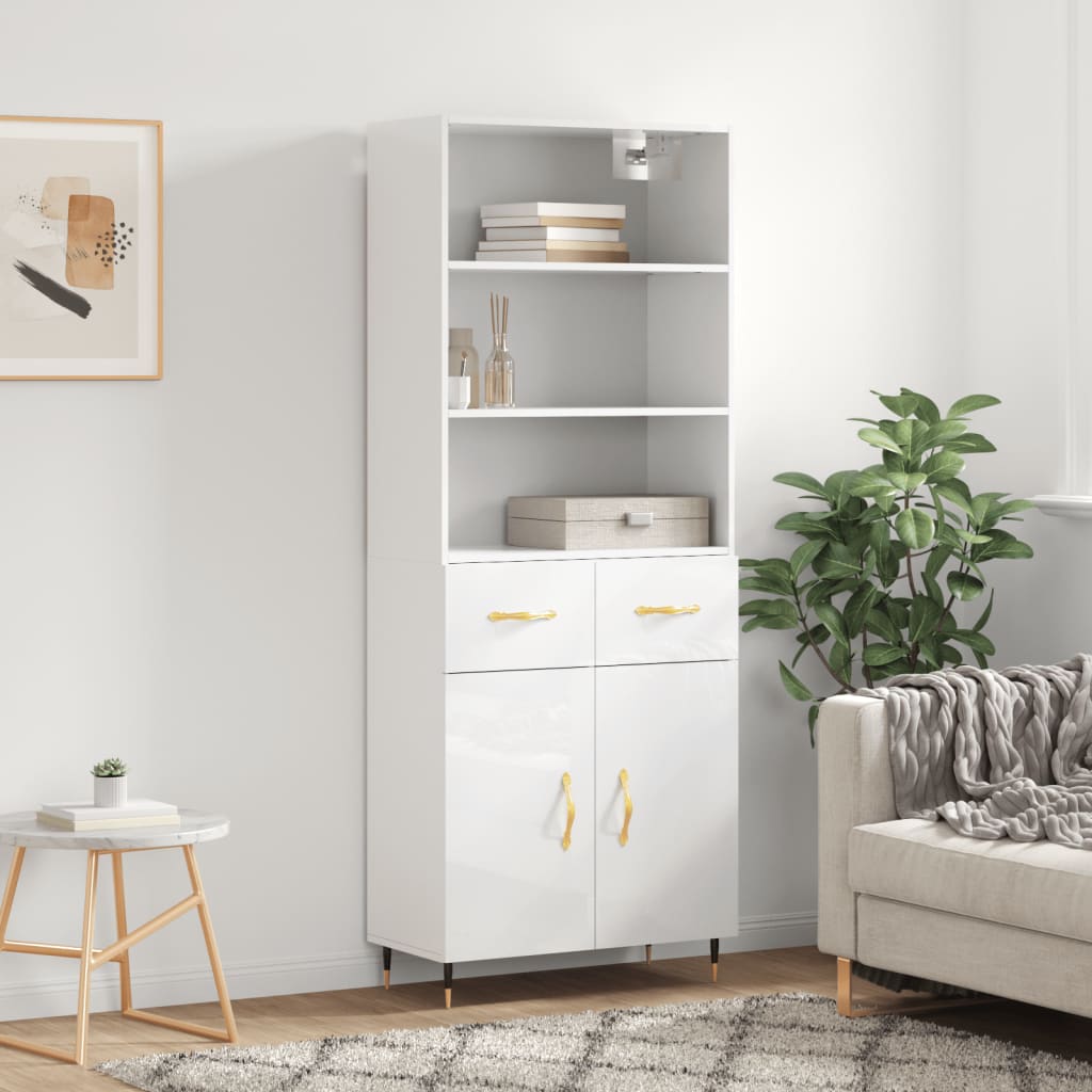 Hoge kast 69,5x34x180 cm bewerkt hout hoogglans wit is nu te koop bij PeponiXL, paradijselijk wonen!