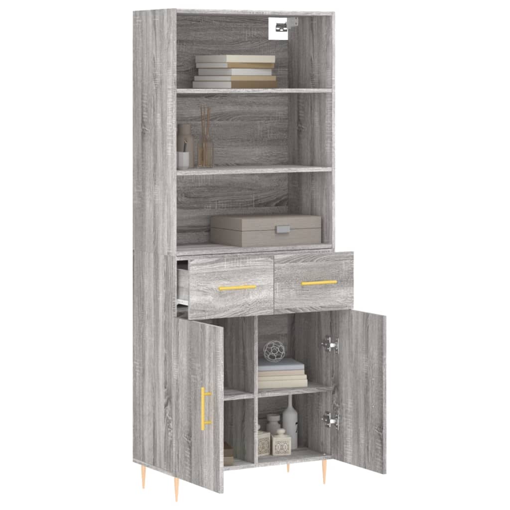 Hoge kast 69,5x34x180 cm bewerkt hout grijs sonoma eikenkleurig is nu te koop bij PeponiXL, paradijselijk wonen!