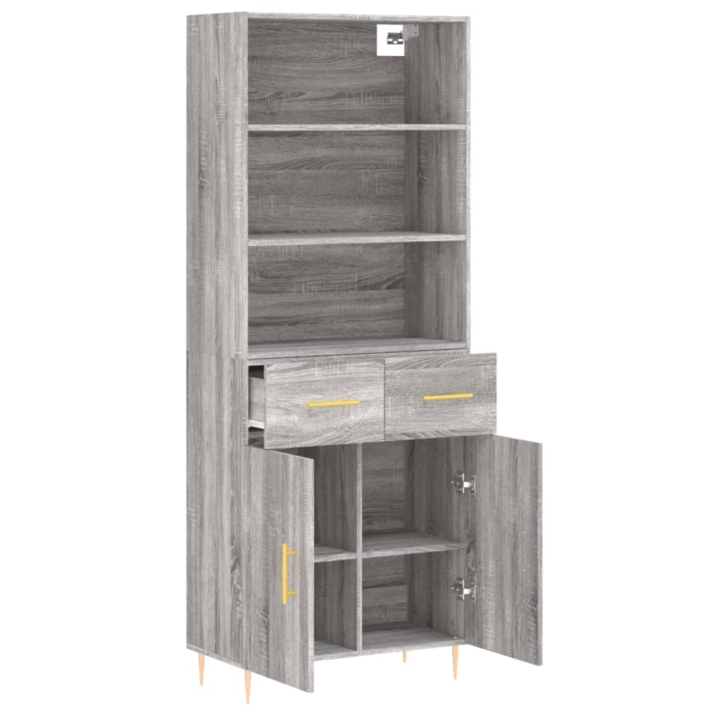 Hoge kast 69,5x34x180 cm bewerkt hout grijs sonoma eikenkleurig is nu te koop bij PeponiXL, paradijselijk wonen!