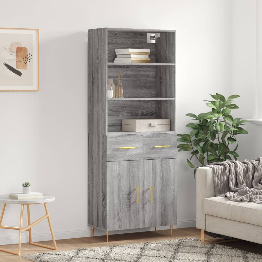 Hoge kast 69,5x34x180 cm bewerkt hout grijs sonoma eikenkleurig is nu te koop bij PeponiXL, paradijselijk wonen!