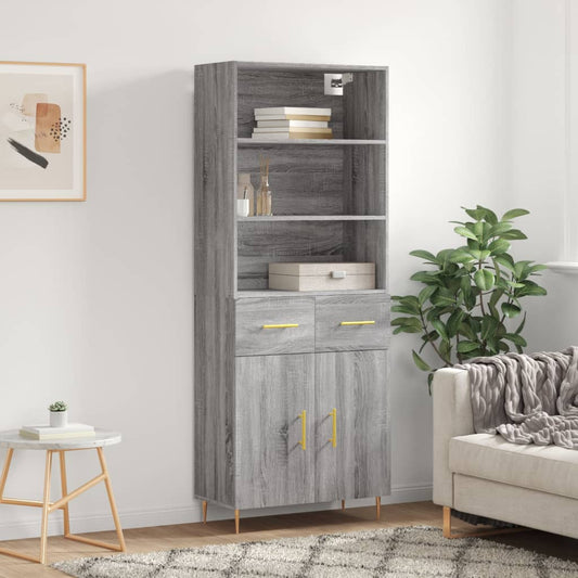 Hoge kast 69,5x34x180 cm bewerkt hout grijs sonoma eikenkleurig is nu te koop bij PeponiXL, paradijselijk wonen!
