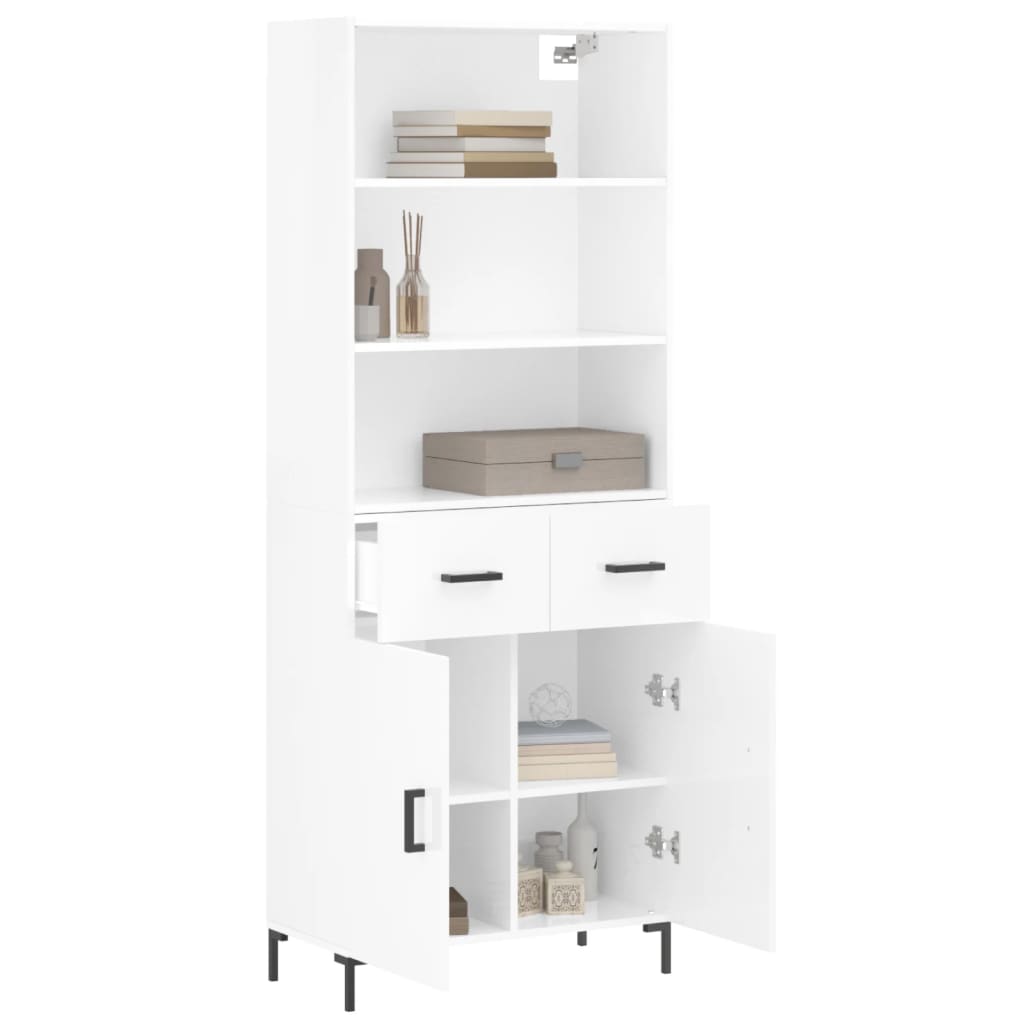 Hoge kast 69,5x34x180 cm bewerkt hout hoogglans wit is nu te koop bij PeponiXL, paradijselijk wonen!