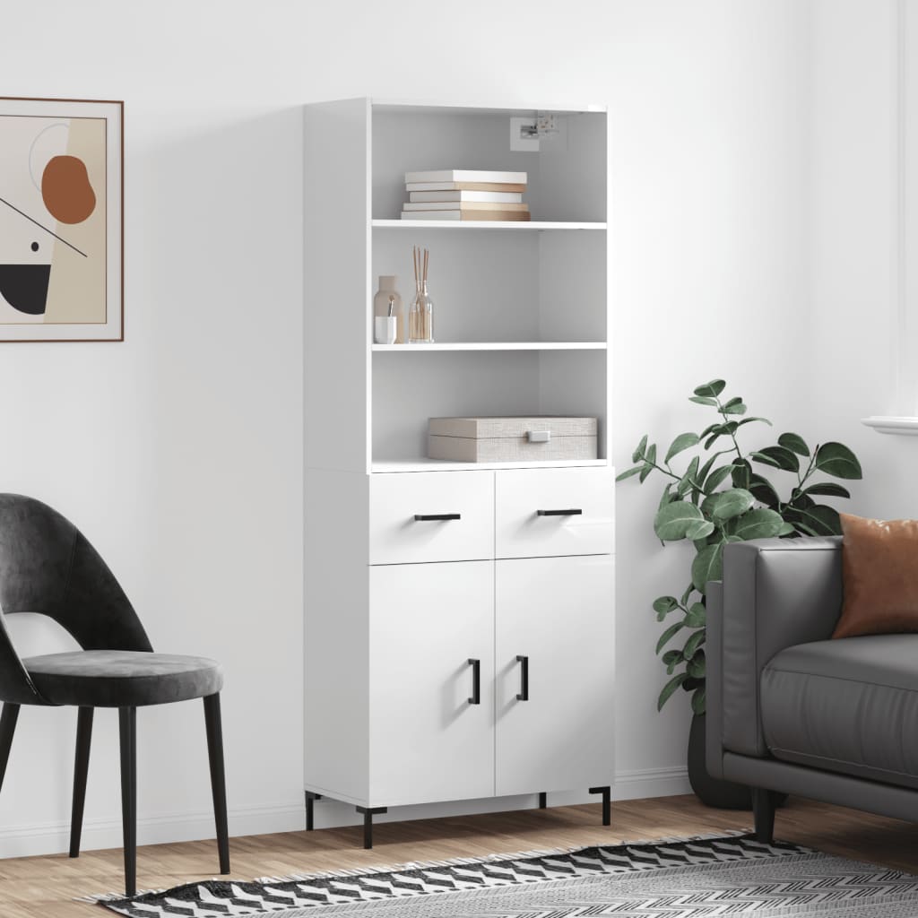 Hoge kast 69,5x34x180 cm bewerkt hout hoogglans wit is nu te koop bij PeponiXL, paradijselijk wonen!
