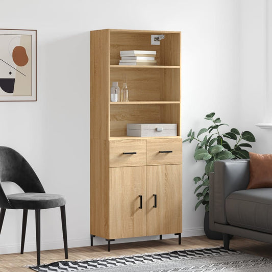 Hoge kast 69,5x34x180 cm bewerkt hout sonoma eikenkleurig is nu te koop bij PeponiXL, paradijselijk wonen!