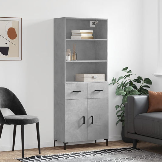 Hoge kast 69,5x34x180 cm bewerkt hout betongrijs is nu te koop bij PeponiXL, paradijselijk wonen!