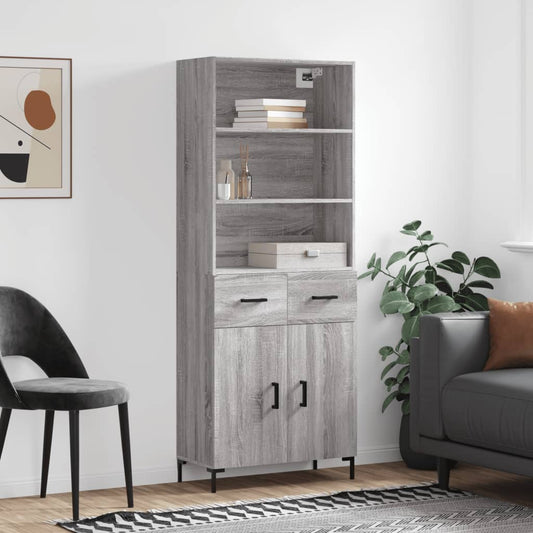 Hoge kast 69,5x34x180 cm bewerkt hout grijs sonoma eikenkleurig is nu te koop bij PeponiXL, paradijselijk wonen!