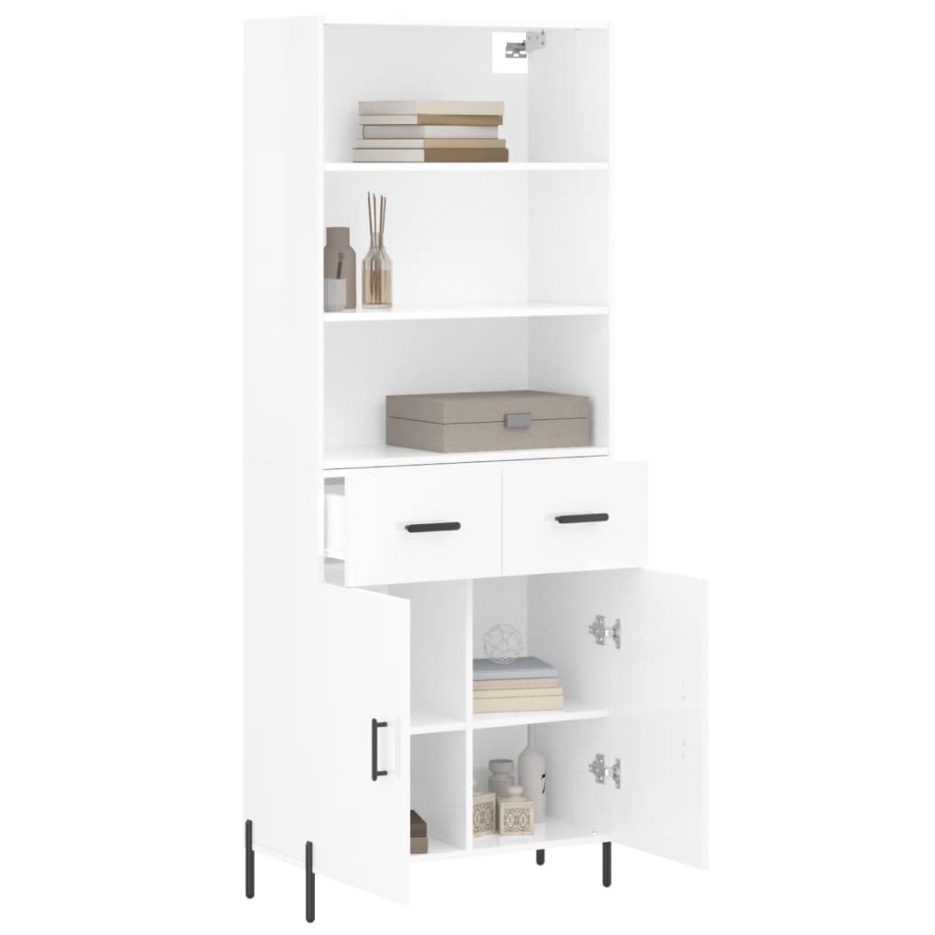 Hoge kast 69,5x34x180 cm bewerkt hout hoogglans wit is nu te koop bij PeponiXL, paradijselijk wonen!
