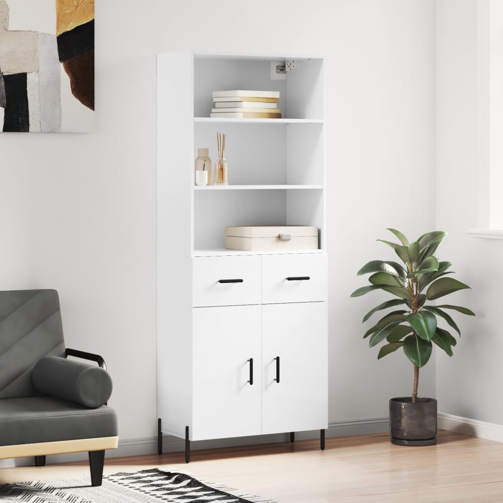 Hoge kast 69,5x34x180 cm bewerkt hout hoogglans wit is nu te koop bij PeponiXL, paradijselijk wonen!