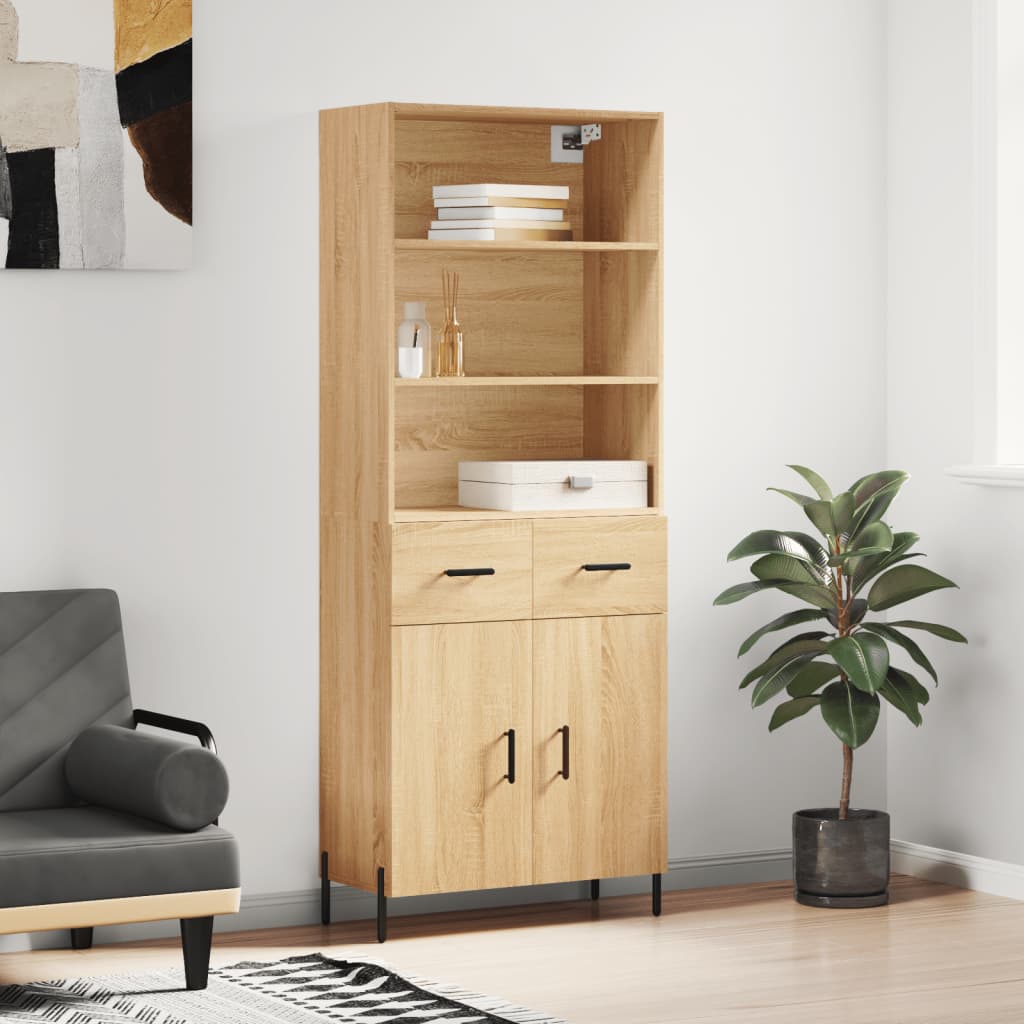 Hoge kast 69,5x34x180 cm bewerkt hout sonoma eikenkleurig is nu te koop bij PeponiXL, paradijselijk wonen!