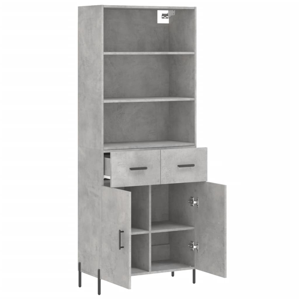 Hoge kast 69,5x34x180 cm bewerkt hout betongrijs is nu te koop bij PeponiXL, paradijselijk wonen!