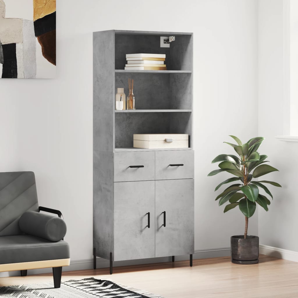 Hoge kast 69,5x34x180 cm bewerkt hout betongrijs is nu te koop bij PeponiXL, paradijselijk wonen!