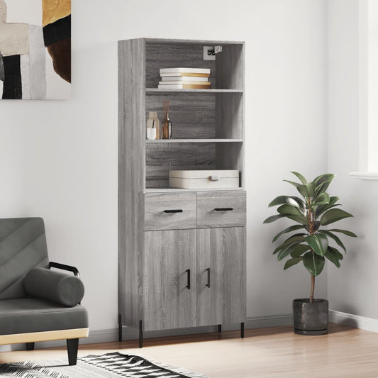 Hoge kast 69,5x34x180 cm bewerkt hout grijs sonoma eikenkleurig is nu te koop bij PeponiXL, paradijselijk wonen!