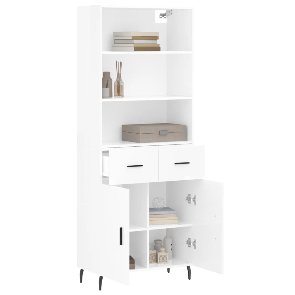 Hoge kast 69,5x34x180 cm bewerkt hout hoogglans wit is nu te koop bij PeponiXL, paradijselijk wonen!