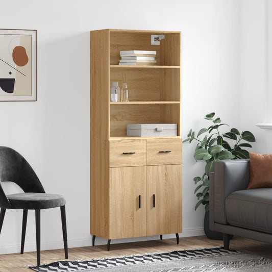 Hoge kast 69,5x34x180 cm bewerkt hout sonoma eikenkleurig is nu te koop bij PeponiXL, paradijselijk wonen!