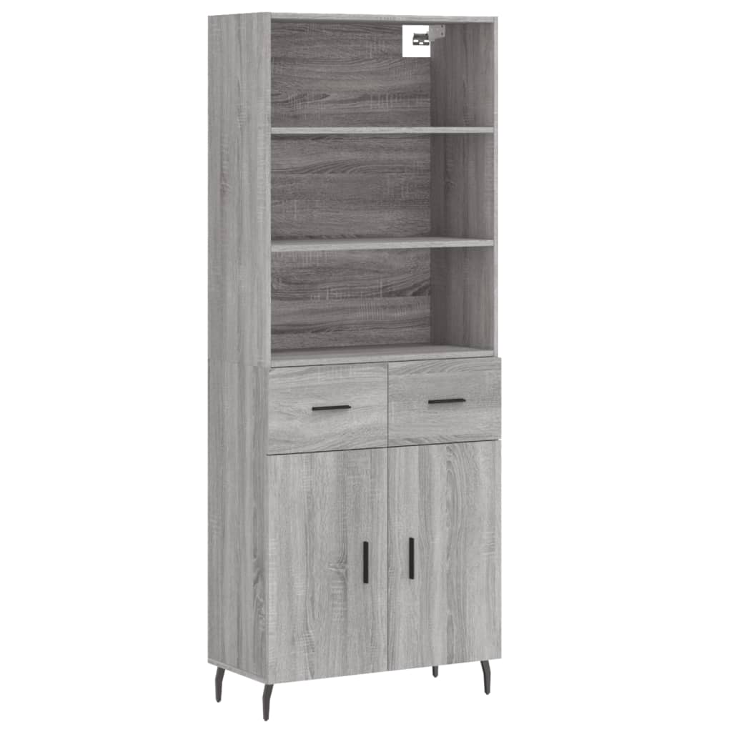Hoge kast 69,5x34x180 cm bewerkt hout grijs sonoma eikenkleurig is nu te koop bij PeponiXL, paradijselijk wonen!