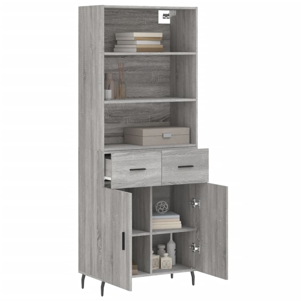 Hoge kast 69,5x34x180 cm bewerkt hout grijs sonoma eikenkleurig is nu te koop bij PeponiXL, paradijselijk wonen!