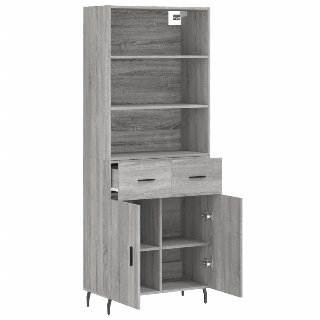 Hoge kast 69,5x34x180 cm bewerkt hout grijs sonoma eikenkleurig is nu te koop bij PeponiXL, paradijselijk wonen!