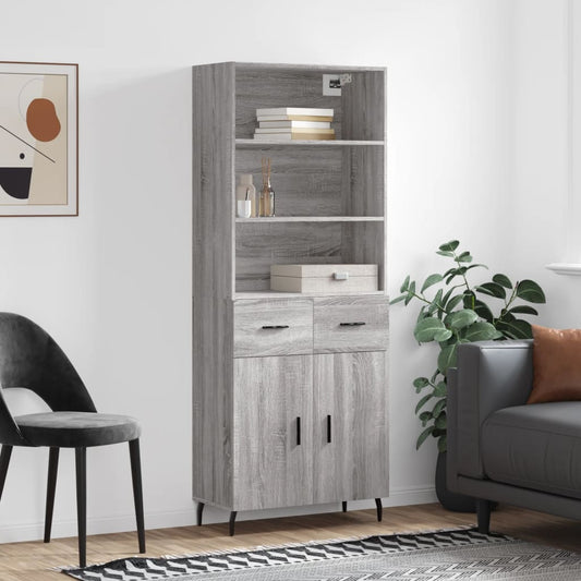 Hoge kast 69,5x34x180 cm bewerkt hout grijs sonoma eikenkleurig is nu te koop bij PeponiXL, paradijselijk wonen!