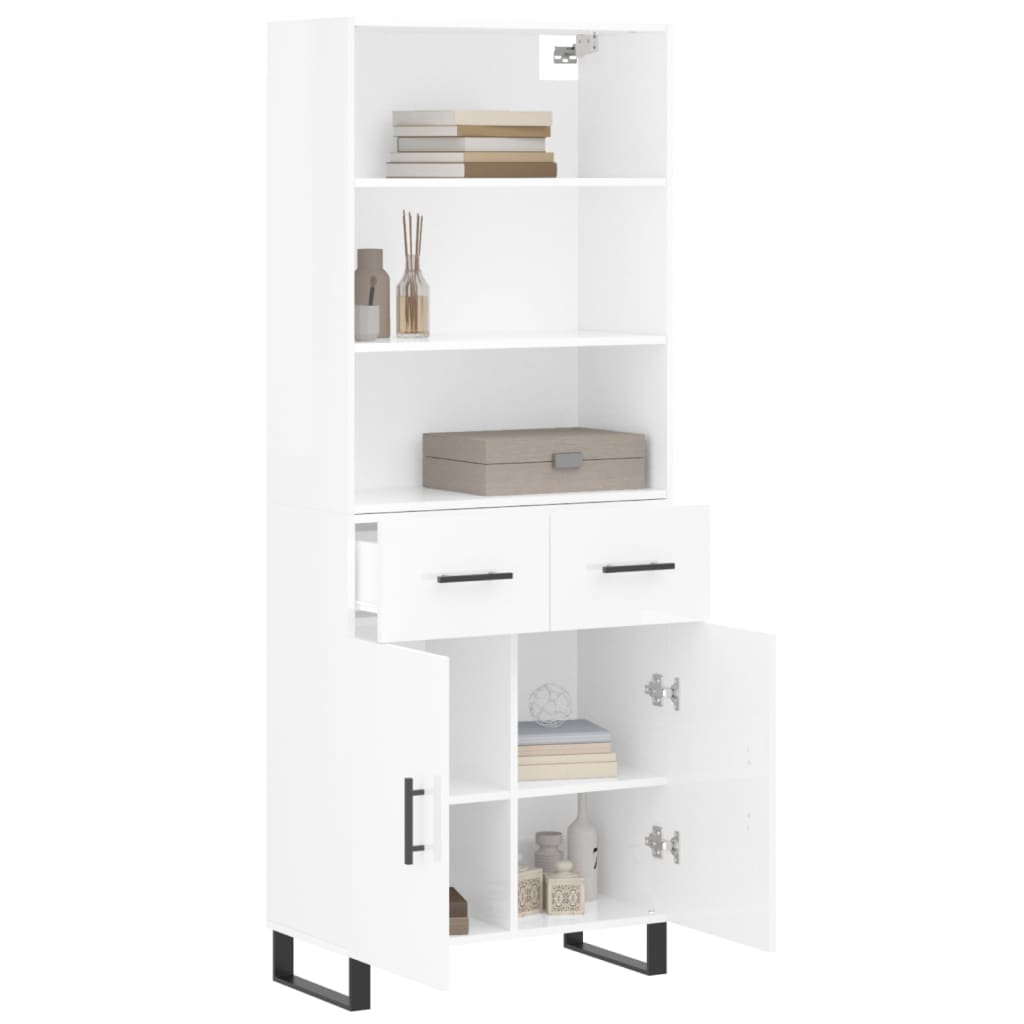 Hoge kast 69,5x34x180 cm bewerkt hout hoogglans wit is nu te koop bij PeponiXL, paradijselijk wonen!