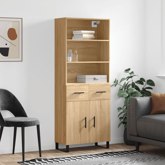 Hoge kast 69,5x34x180 cm bewerkt hout sonoma eikenkleurig is nu te koop bij PeponiXL, paradijselijk wonen!