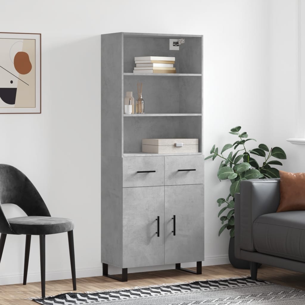 Hoge kast 69,5x34x180 cm bewerkt hout betongrijs is nu te koop bij PeponiXL, paradijselijk wonen!