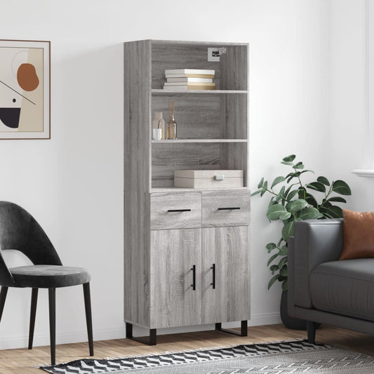 Hoge kast 69,5x34x180 cm bewerkt hout grijs sonoma eikenkleurig is nu te koop bij PeponiXL, paradijselijk wonen!
