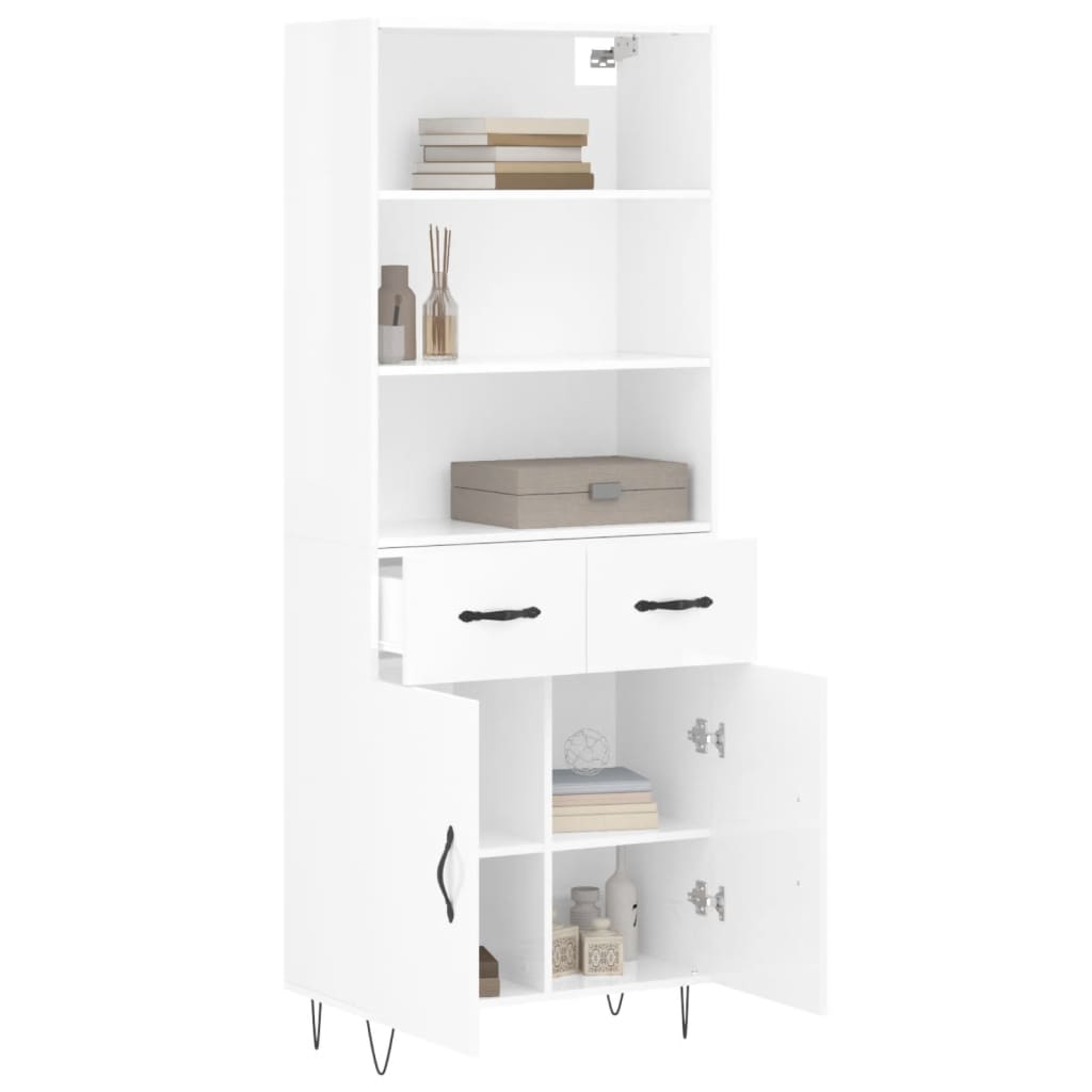 Hoge kast 69,5x34x180 cm bewerkt hout hoogglans wit is nu te koop bij PeponiXL, paradijselijk wonen!