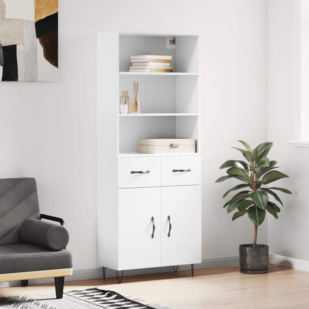 Hoge kast 69,5x34x180 cm bewerkt hout hoogglans wit is nu te koop bij PeponiXL, paradijselijk wonen!