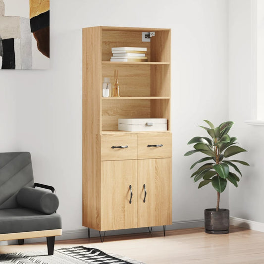 Hoge kast 69,5x34x180 cm bewerkt hout sonoma eikenkleurig is nu te koop bij PeponiXL, paradijselijk wonen!