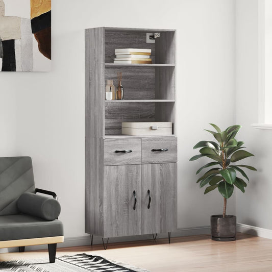 Hoge kast 69,5x34x180 cm bewerkt hout grijs sonoma eikenkleurig is nu te koop bij PeponiXL, paradijselijk wonen!