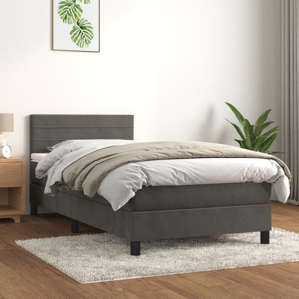 Boxspring met matras fluweel donkergrijs 90x190 cm is nu te koop bij PeponiXL, paradijselijk wonen!