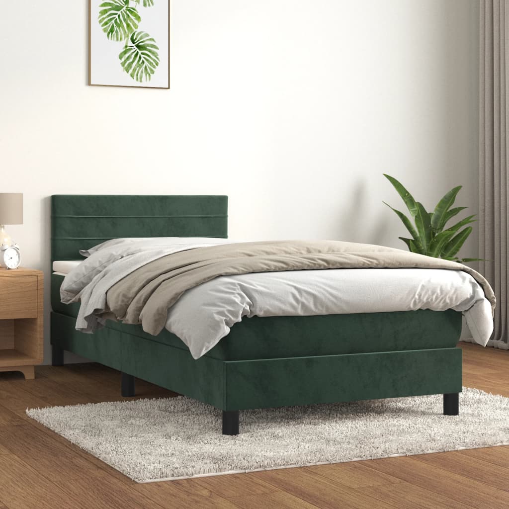 Boxspring met matras fluweel donkergroen 90x190 cm is nu te koop bij PeponiXL, paradijselijk wonen!