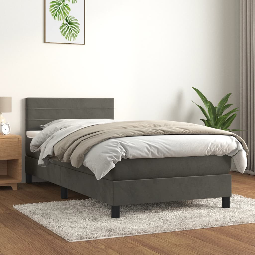 Boxspring met matras fluweel donkergrijs 100x200 cm is nu te koop bij PeponiXL, paradijselijk wonen!