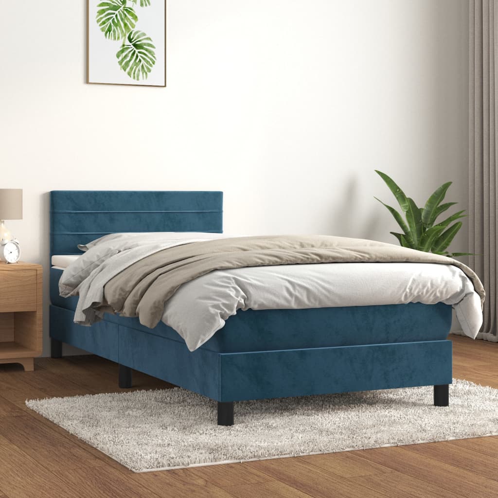 Boxspring met matras fluweel donkerblauw 100x200 cm is nu te koop bij PeponiXL, paradijselijk wonen!