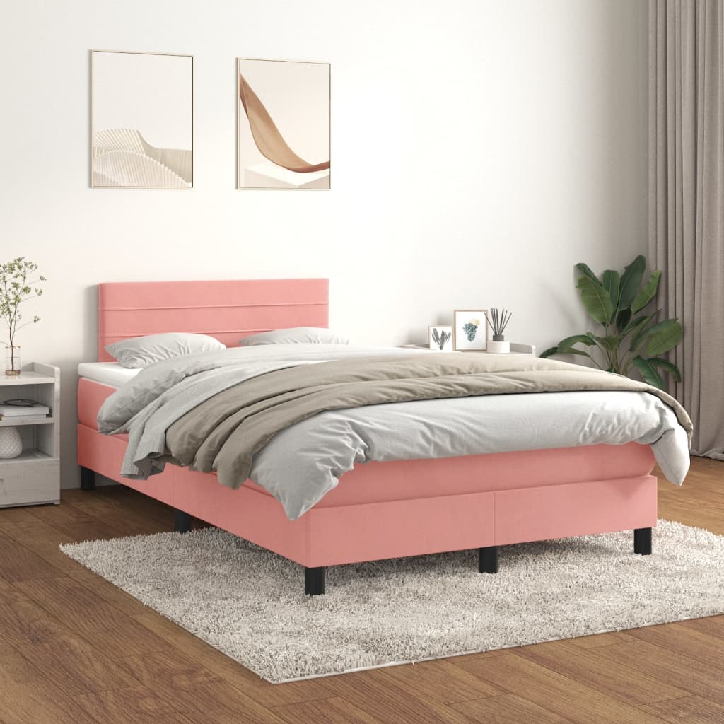 Boxspring met matras fluweel roze 120x200 cm is nu te koop bij PeponiXL, paradijselijk wonen!