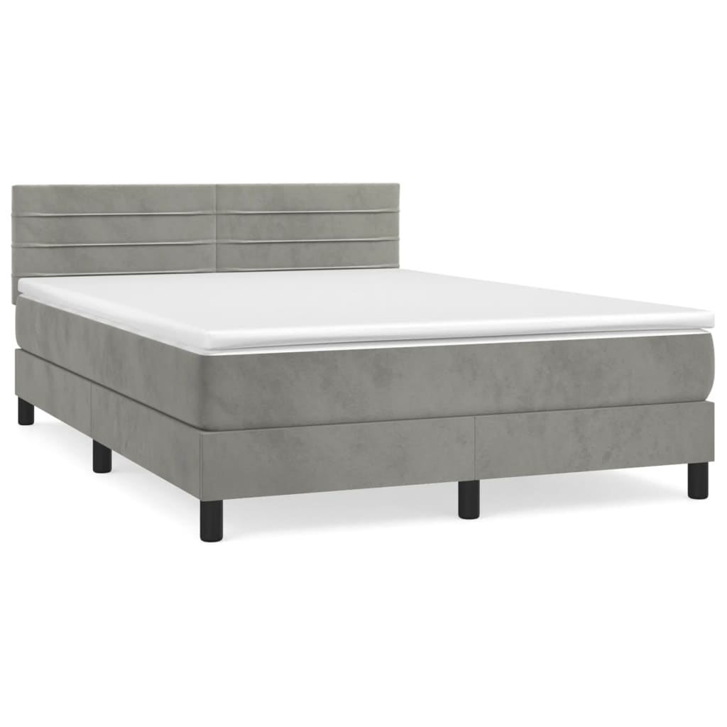 Boxspring met matras fluweel lichtgrijs 140x190 cm is nu te koop bij PeponiXL, paradijselijk wonen!