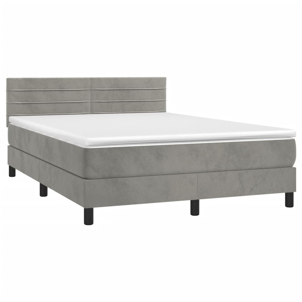 Boxspring met matras fluweel lichtgrijs 140x190 cm is nu te koop bij PeponiXL, paradijselijk wonen!