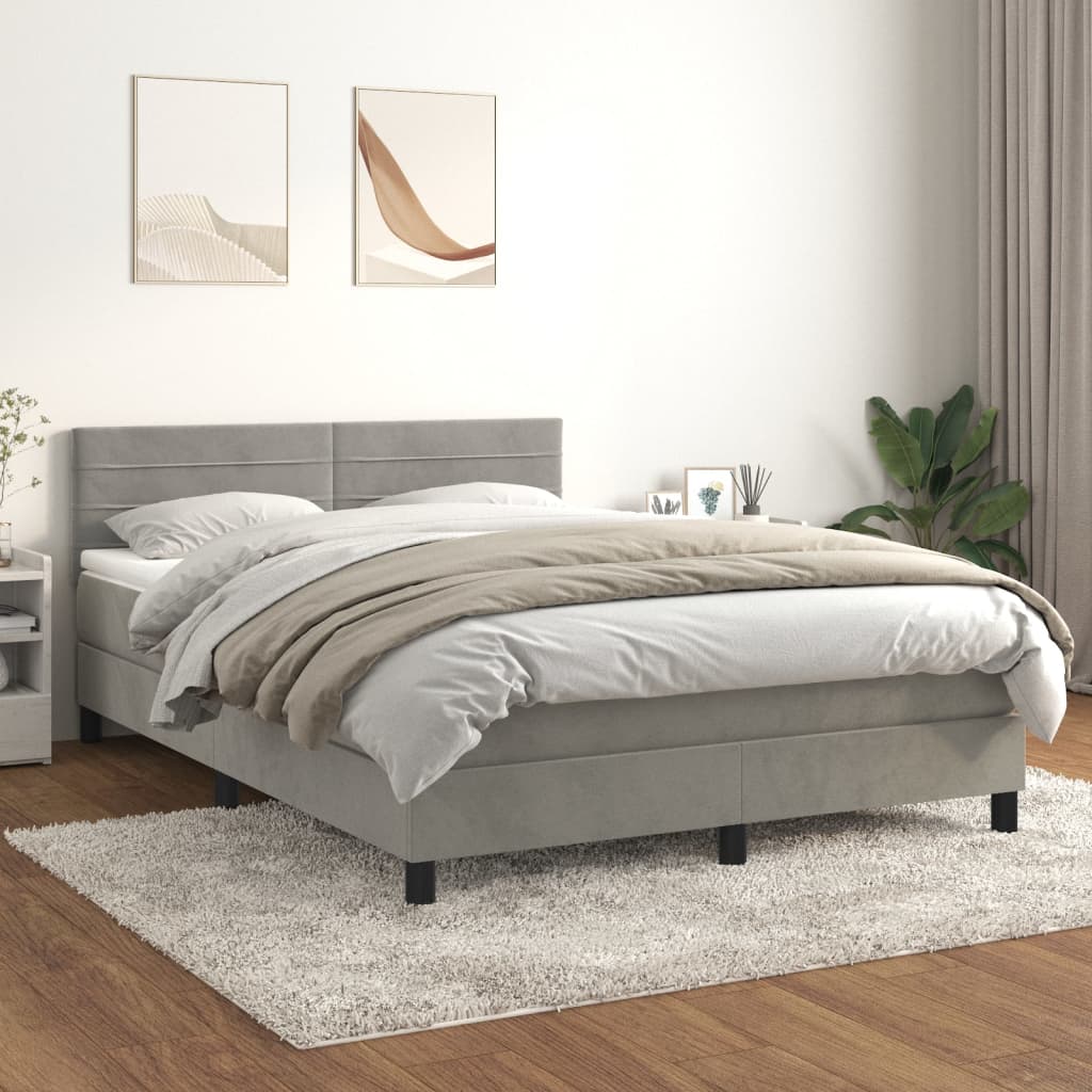 Boxspring met matras fluweel lichtgrijs 140x190 cm is nu te koop bij PeponiXL, paradijselijk wonen!