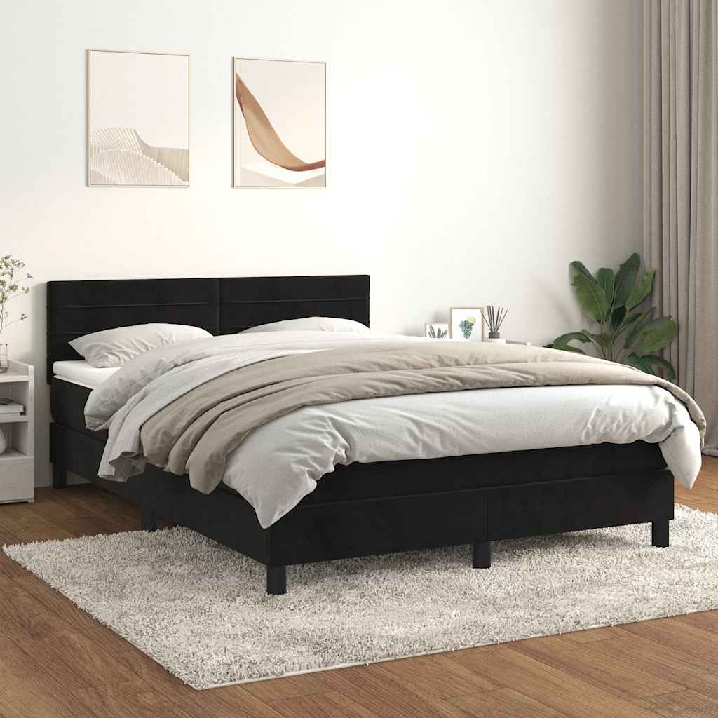Boxspring met matras fluweel zwart 140x190 cm is nu te koop bij PeponiXL, paradijselijk wonen!