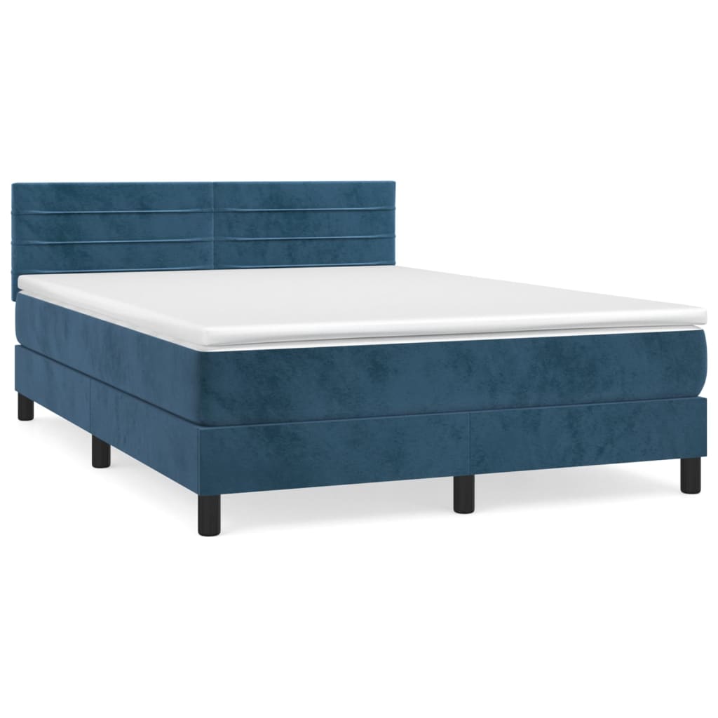 Boxspring met matras fluweel donkerblauw 140x190 cm is nu te koop bij PeponiXL, paradijselijk wonen!